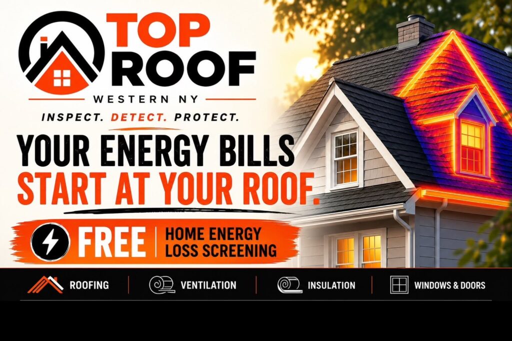 Top Roof yard sign at a Western New York roofing project